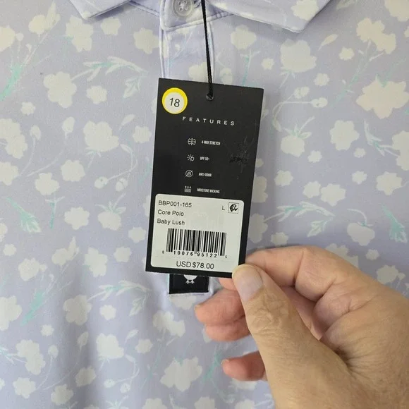 Bad Birdie Mens Golf Polo Shirt Blue Floral Print Short Sleeve Size L Athleisure